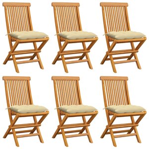 vidaXL Chaises de jardin et coussins blanc crème lot de 6 Teck massif