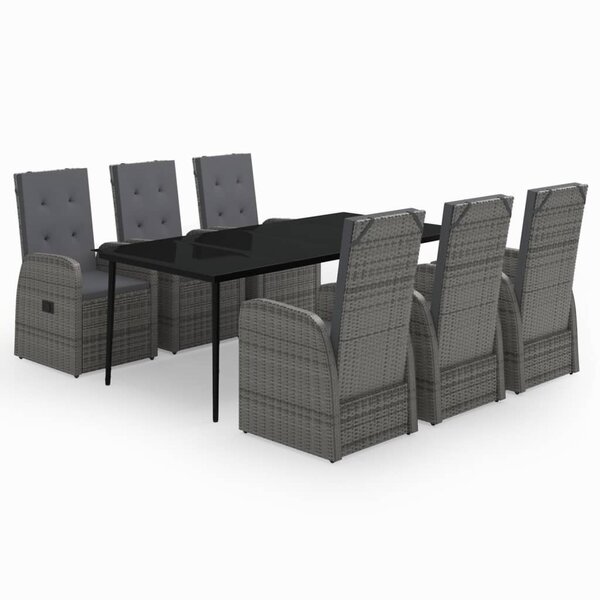 vidaXL Ensemble de salle à manger de jardin avec coussins 7 Pièces Gris