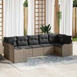 vidaXL Ensemble de canapé de jardin avec coussin 7 Pièces Gris Poly rotin