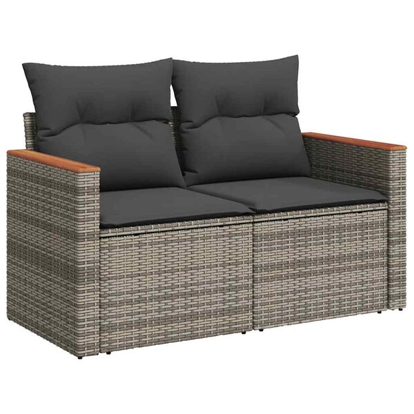 vidaXL Canapé de jardin 2 places avec coussins gris résine tressée