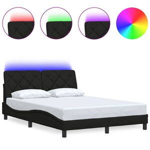 vidaXL Cadre de lit avec LED sans matelas noir 140x190 cm tissu