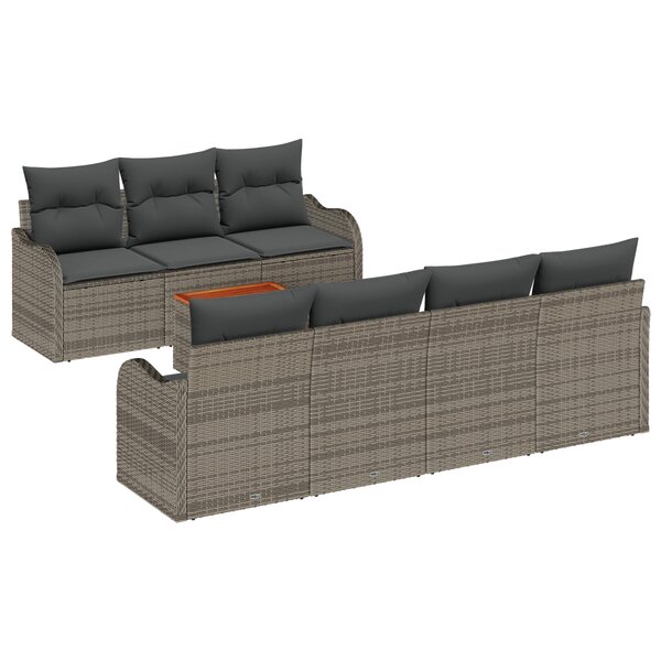 vidaXL Ensemble de Canapé de Jardin 8 Pièces avec Coussins Gris Poly Rattan Acacia
