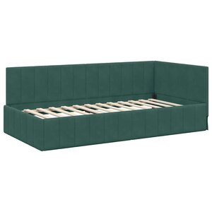 vidaXL Cadre de lit d'angle Vert foncé 90 cm x 190 cm tissu