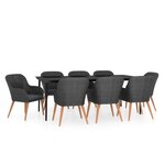 vidaXL Ensemble à manger de jardin avec coussins 9 Pièces noir