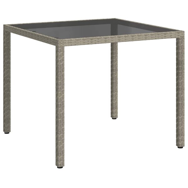 vidaXL Table de jardin 90x90x75 cm Verre trempé et résine tressée Gris