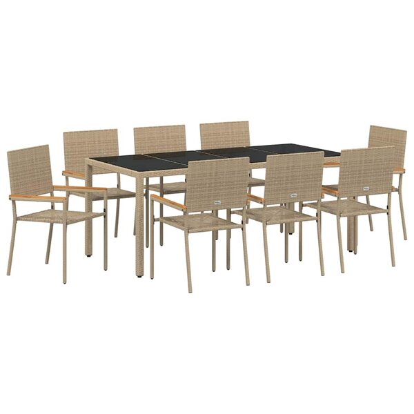 vidaXL Ensemble de salle à manger pour jardin 9 Pièces Beige polyrotin