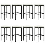 vidaXL Ensemble de bar de jardin 9 Pièces avec coussins noir poly rotin