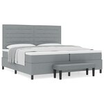 vidaXL Lit Box Spring avec matelas et banc gris clair 200x200 cm tissu