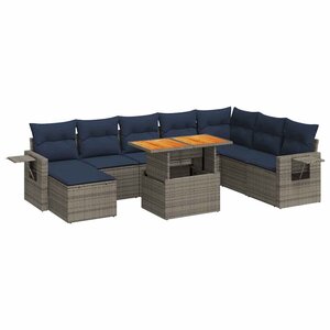 vidaXL Salon de jardin 9 Pièces avec coussins gris résine tressée