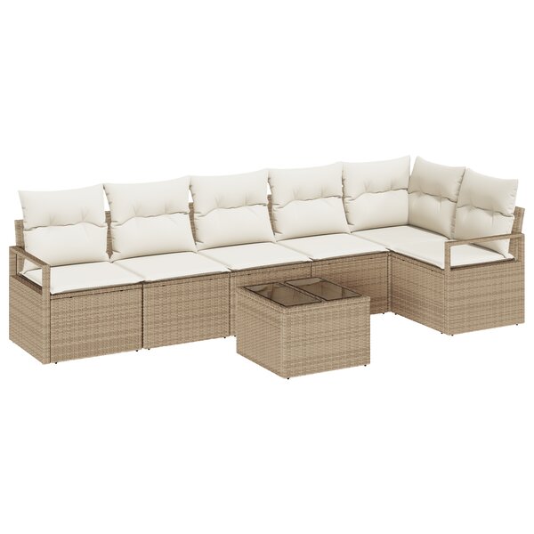 vidaXL Ensemble de Canapé de Jardin 7 Pièces avec Coussins Brown Poly Rattan