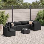 vidaXL Salon de jardin 7 Pièces avec coussins Noir Résine tressée