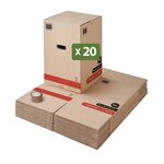Pack and Move - Lot 20 Cartons Déménagement Premium - 40 X 40 X 60 Cm - Extrême Résistance 30 KG - Réutilisables - Double Épaisseur - Poignées Renforcées - 1 Adhésif Offert