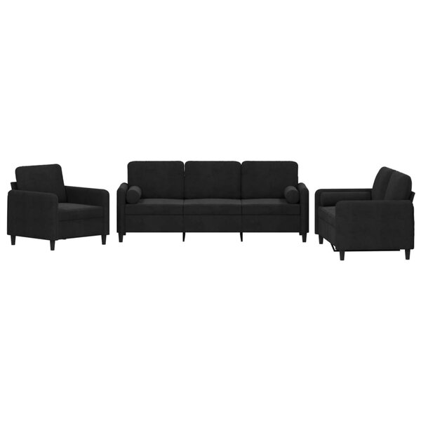 vidaXL Ensemble de canapés 3 Pièces avec coussins noir velours
