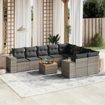 vidaXL Salon de jardin avec coussins 10 Pièces gris résine tressée