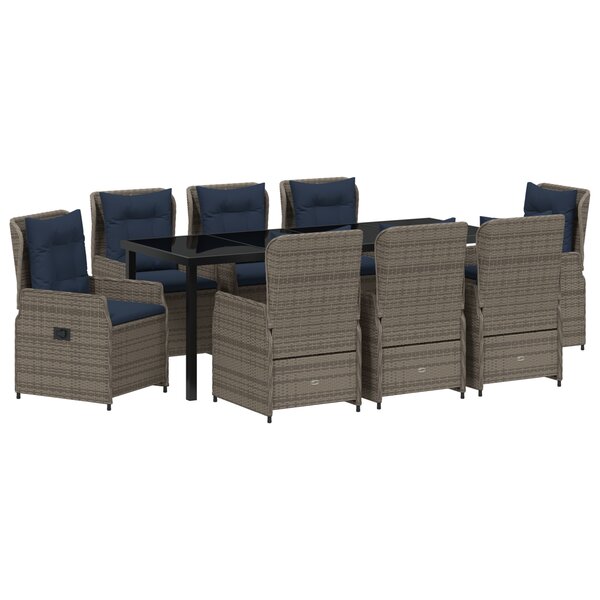 vidaXL Ensemble de Dîner de Jardin 9 Pièces Gris Rattan Poly