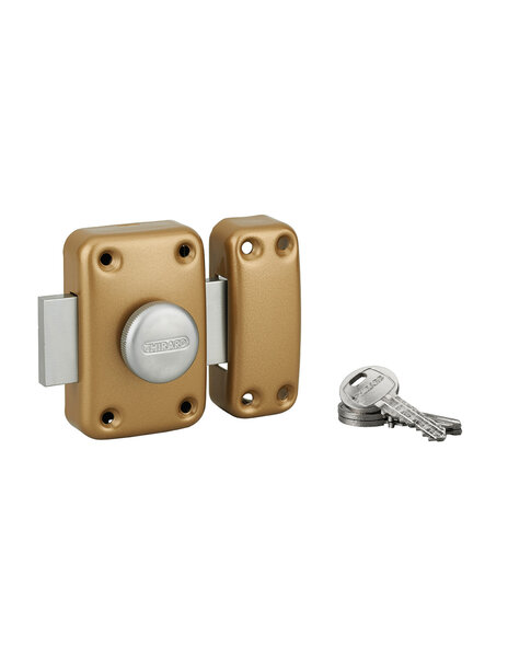 THIRARD - Verrou à bouton CAPITAL pour porte d'entrée  40mm  époxy or  3 clés - Thirard