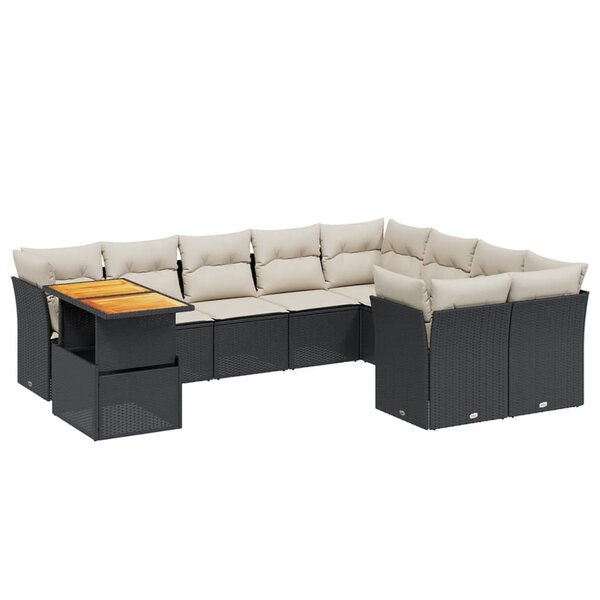 vidaXL Salon de jardin 10 Pièces avec coussins noir résine tressée
