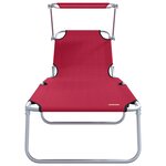 vidaXL Transats pliants 2 Pièces avec auvent Tissu Oxford Rouge 600D