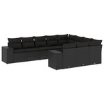 vidaXL Salon de jardin 10 Pièces avec coussins noir résine tressée