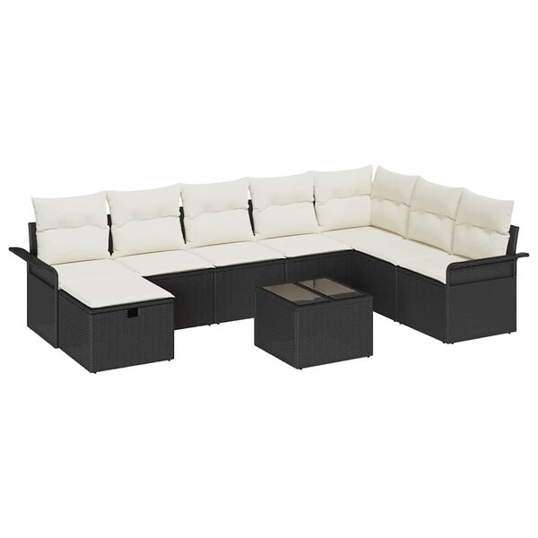 vidaXL Ensemble de canapé de jardin avec coussin 9 Pièces Noir et crème