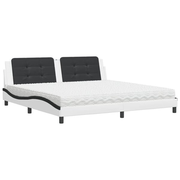 vidaXL Lit avec matelas blanc et noir 200x200 cm similicuir