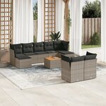 vidaXL Salon de jardin avec coussins 10 Pièces gris résine tressée