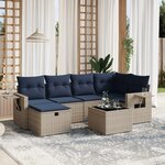vidaXL Salon de jardin 7 Pièces avec coussins gris résine tressée