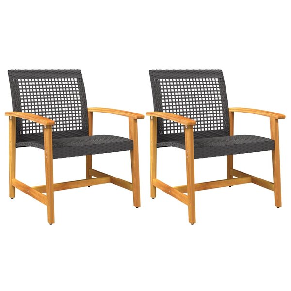vidaXL Chaises de jardin lot de 2 noir résine tressée et bois d’acacia