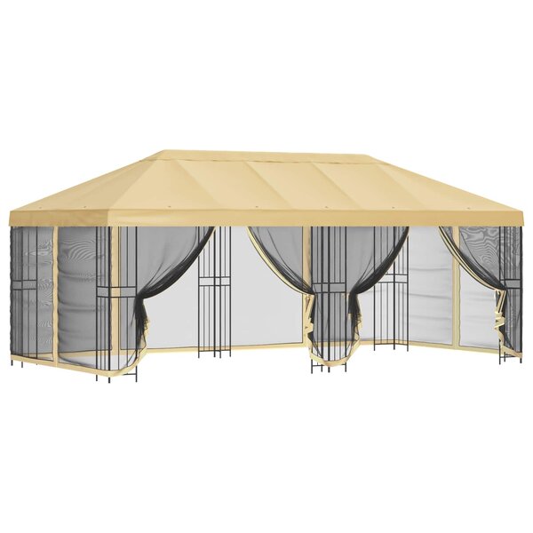 vidaXL Gazebo avec murs latéraux 6 x 3 m Crème Polyester et Acier 190