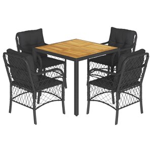 vidaXL Ensemble à manger de jardin coussins 5Pièces Noir Résine tressée