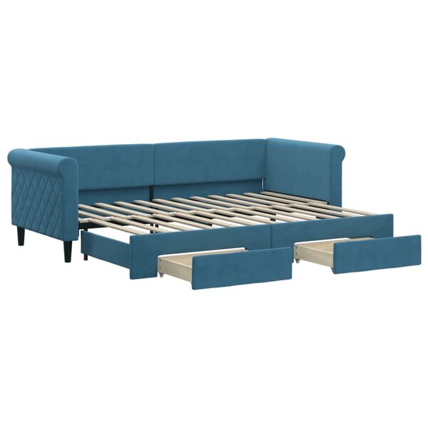 vidaXL Lit de jour avec gigogne et tiroirs sans matelas bleu 80x200 cm
