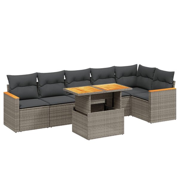 vidaXL Salon de jardin avec coussins 7 Pièces gris résine tressée