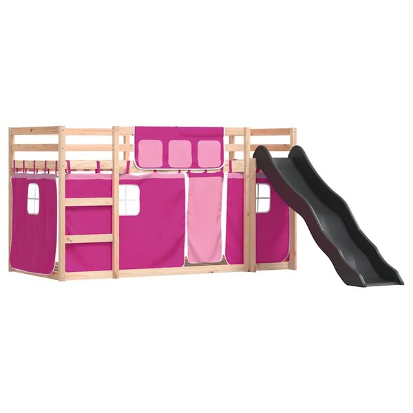 vidaXL Lit superposé sans matelas avec toboggan et rideaux 80x200 cm