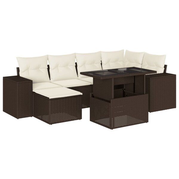 vidaXL Salon de jardin avec coussins 7 Pièces marron résine tressée