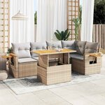 vidaXL Salon de jardin 6 Pièces avec coussins beige résine tressée acacia