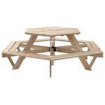 vidaXL Table de pique-nique pour 6 enfants avec bancs hexagonal sapin