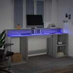 vidaXL Bureau et lumières LED sonoma gris 200x55x91 cm bois ingénierie