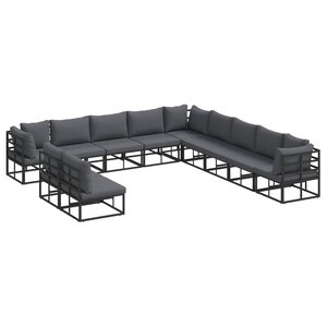 vidaXL Ensemble de canapé de jardin avec coussin 11 Pièces Noir Aluminium