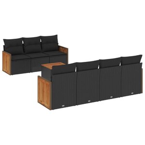 vidaXL Salon de jardin 8 Pièces avec coussins noir résine tressée