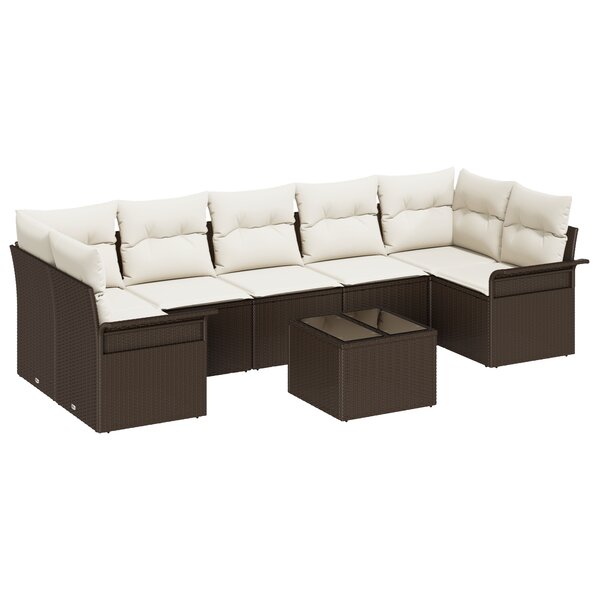 Ensemble de Canapé de Jardin 8 Pièces avec Coussins Marron Poly Rattan