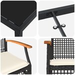 vidaXL Ensemble de salle à manger de jardin 3 pièces avec coussins Noir Poly Rattan