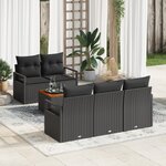 Ensemble de Sofa de Jardin à 6 Pièces avec Coussins Noir Poly Rattan Acacia