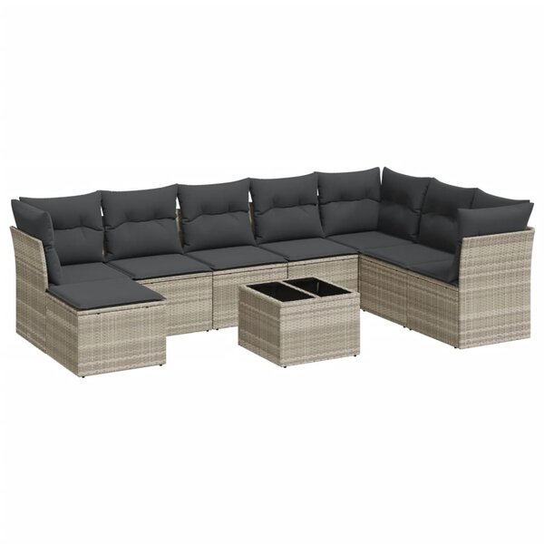 vidaXL Salon de jardin 9 Pièces avec coussins gris clair résine tressée