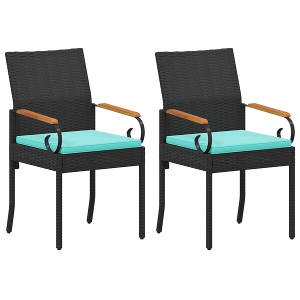 vidaXL Chaises de jardin 2 pc Noir et turquoise Poly Rattan et Acacia