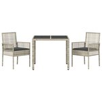 Ensemble de salle à manger de jardin 3 pièces avec coussins Gris clair Poly Rattan
