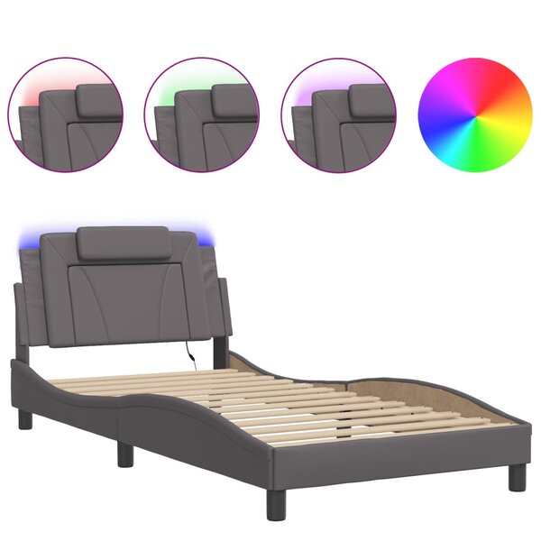 vidaXL Cadre de lit avec LED sans matelas gris 100x200 cm