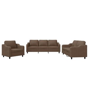 vidaXL Ensemble de canapés 3 Pièces avec coussins Marron Tissu