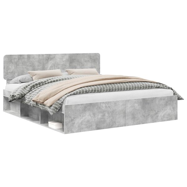 vidaXL Cadre de lit avec tête de lit Béton 180 x 200 cm Pin massif