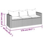 vidaXL Canapé de jardin à 3 places avec coussins noir résine tressée