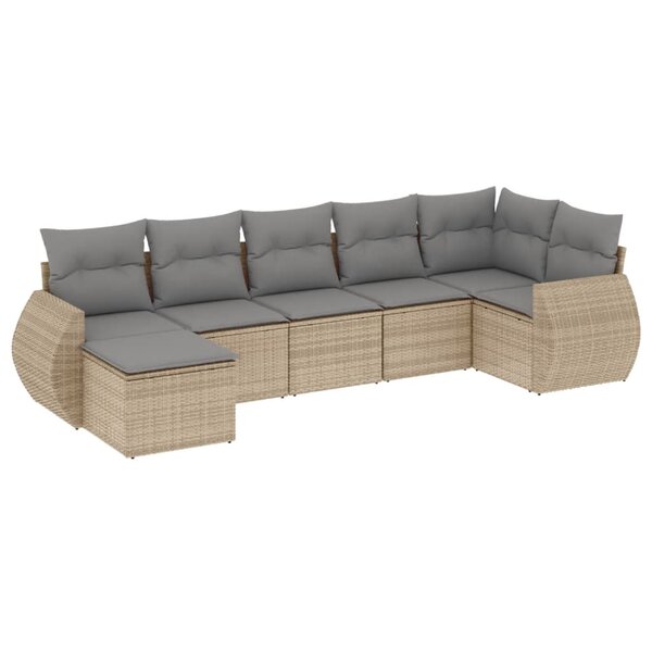 vidaXL Salon de jardin avec coussins 7 Pièces beige résine tressée